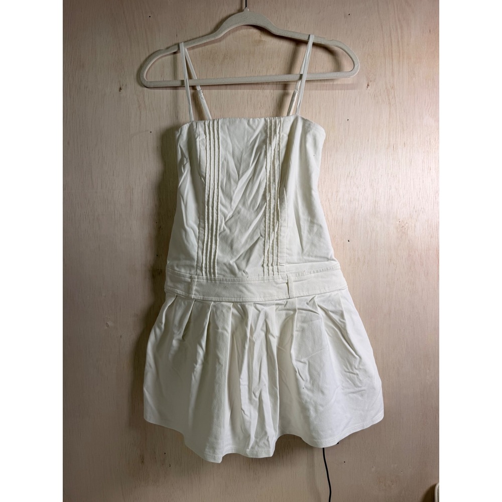 Wild Fable Mini Dress Women Small White Excellent Pleated Drop Waist Strappy‎